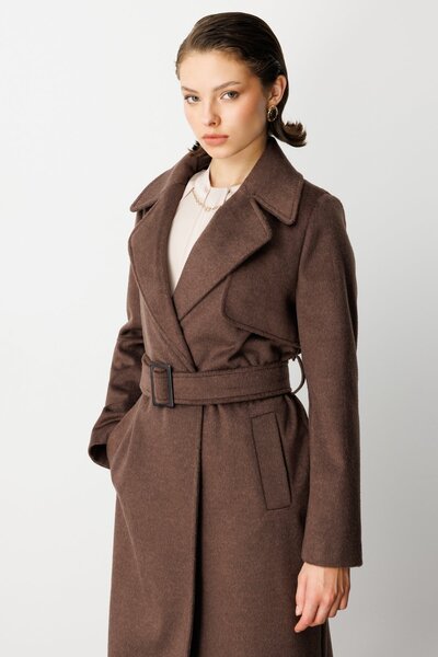 Ekol Double-Breasted Cashmere Coat with Belt