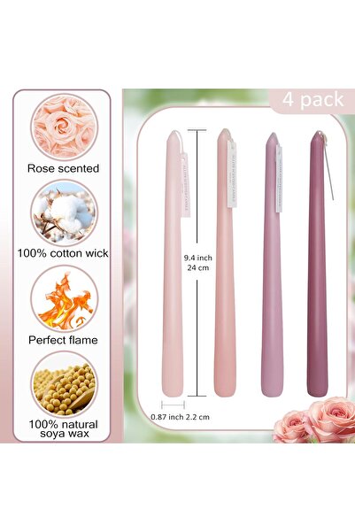 Generic 4-Piece Romantic Rose Scented Taper Candles - Pink Gradient, 25 cm