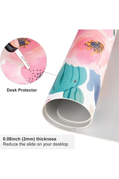 Generic Large Pink Floral Mouse Pad Desk Mat - PU Leather, Waterproof, 80 x 40 cm
