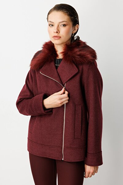 Ekol Double-Breasted Coat with Fur Collar