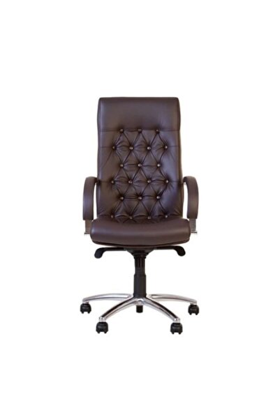 Ergonica CHEF LUX STEEL CHROME Executive Chair, Dark Brown, Genuine Leather