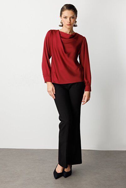 Ekol Degaje Collar Long Sleeve Blouse