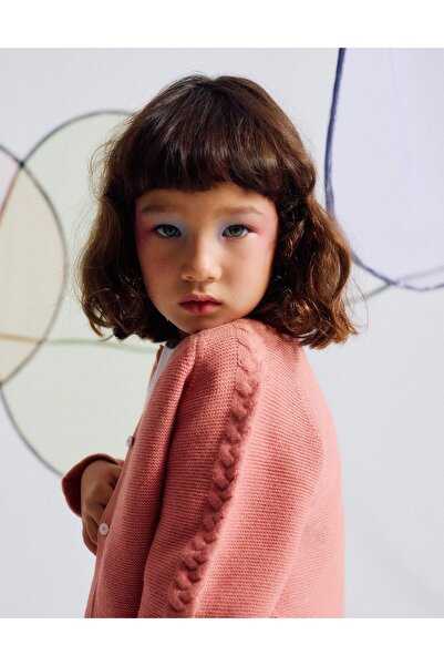 Ziddy Round neck knitted cardigan for girls, pink