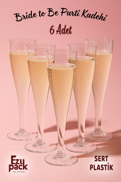 Ezupack Bride To Be Parti Kadeh Şampanya Bardağı 6'lı Bekarlığa Veda Partisi Bardak Dövmesiz