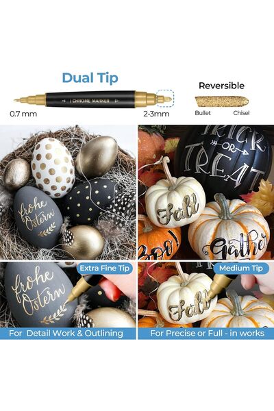 Generic Metallic Liquid Gold Paint Pens - Pack of 2 (Dual-Ended Chrome Markers)