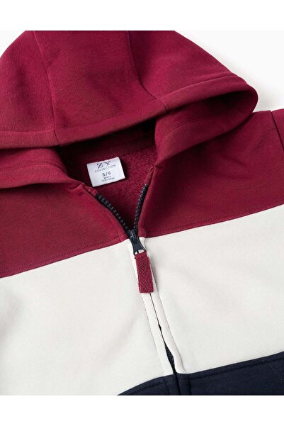 Ziddy Brushed hooded jacket with colour block for boys, red/white/blue