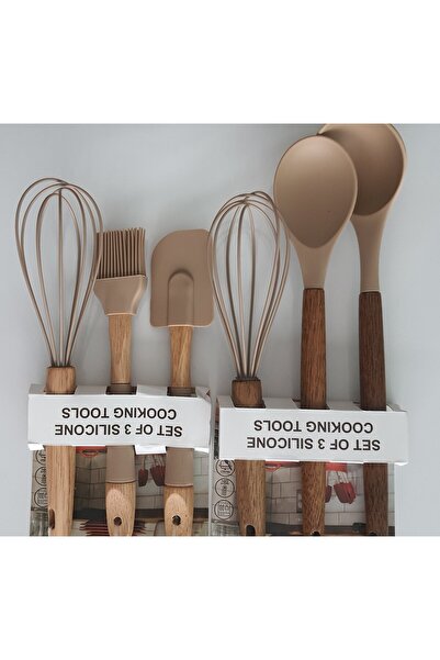Karaer E Ticaret Ahşap Saplı Silikon Set 6 Parça – Isıya Dayanıklı Spatula, Fırça Kepçe, Kaşık ve Çırpıcı Set