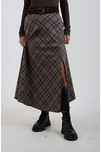 Zelish My Sister Кафява пола с колан и плисета в тартан