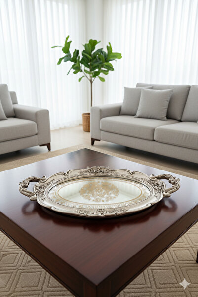 Dekoromi Dekoratif Vintage Aynalı Nişan ve Söz Tepsisi (48x28 cm)