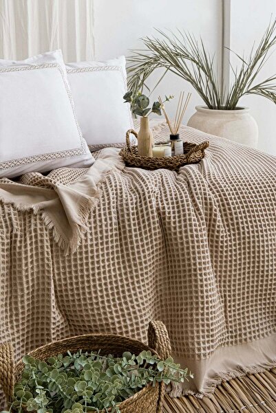 Çulha غطاء سرير ريفا بيج، 100% قطن، مزدوج بنمط الوافل