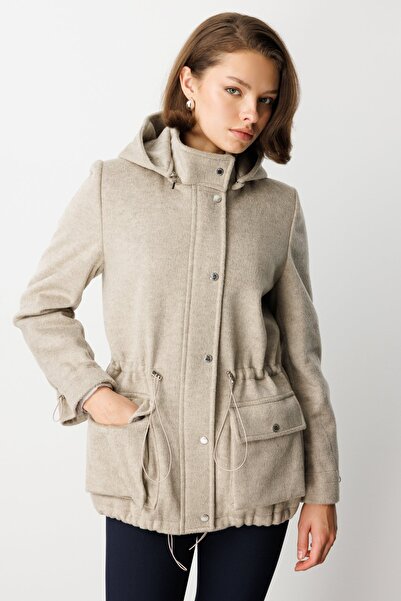Ekol Hooded Cashmere Coat with Flap Pockets