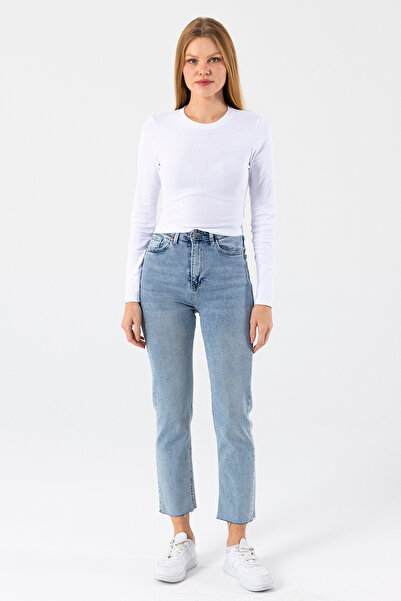 GİYSA Women's Regular Waist Mom Fit Jean Ice Blue - 2602