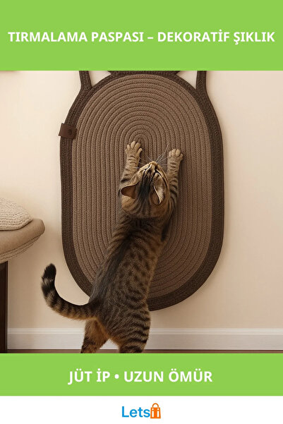 Letsii سجادة خدش من الجوت الطبيعي مع أذن قطة للزينة مقاس 40×70 سم