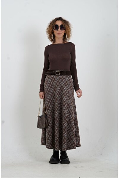 Zelish My Sister Кафява пола с колан и плисета в тартан