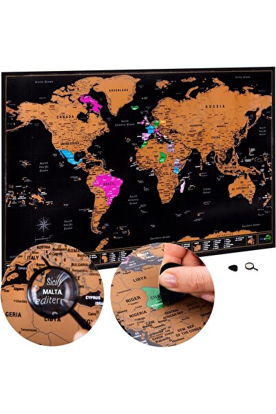 Generic Atlas & Green Scratch-Off World Map (28×17 in, L) with US States, Accessories & Gift Tube