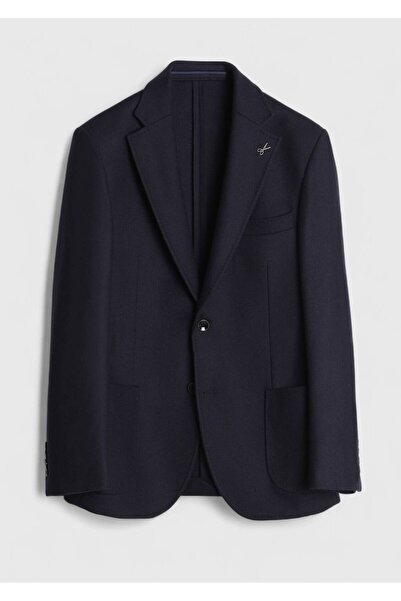 Ramsey Dark Navy Blue Patterned 100% Wool Jacket