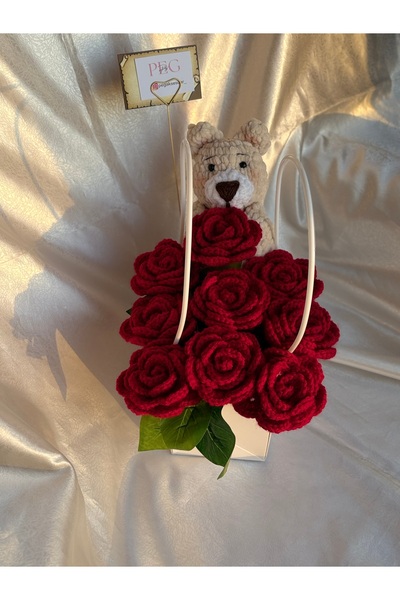 PEGG Kutulu güllü özel tasarım ayıcık ve gül buketi (sevgililer günü )