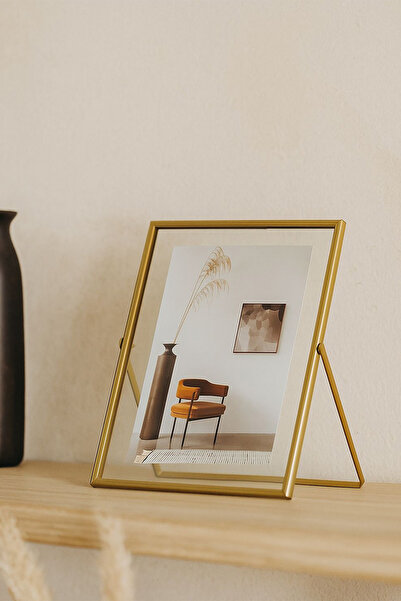 Porsima Gold Metal Modern Decorative Glass Photo Frame Table Wall Photo Frame 20X25Cm