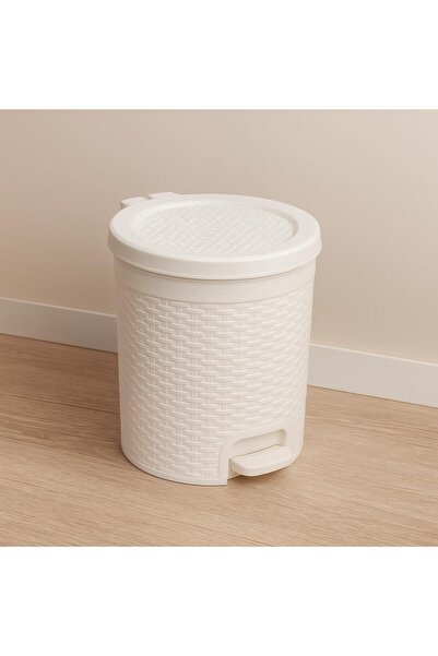 mastergold Woven-Pattern Pedal Bin – 20L Plastic Trash Can with Lid, 28×32 cm (White)