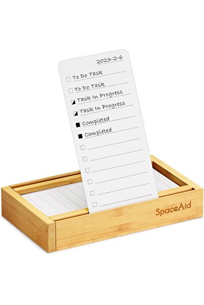 SpaceAid Planner Neat Task List Organizer - Bamboo Holder, 50 Cards