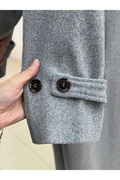 BENAHOLL Camira Double Pocket Cashmere Coat with Elbow Belt-Kt1830 Gray