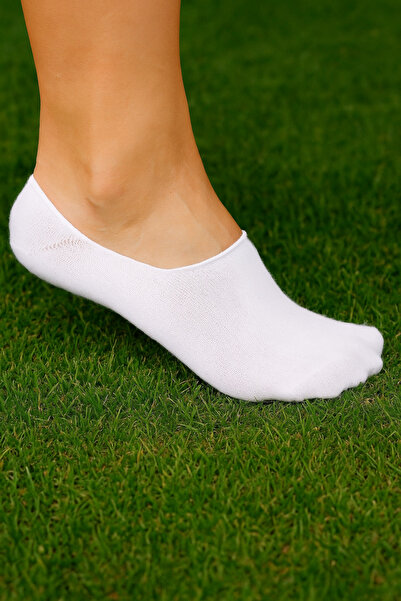 Net Tekstil 4 Pairs White Unisex Cotton Ballet Invisible Sneaker Short Socks