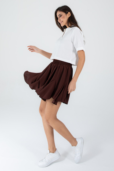 Space Fashion Brown Elastic Waist Mini Skirt