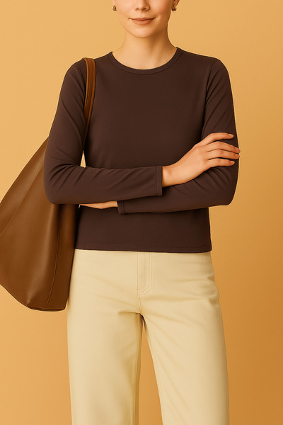 Re-clo Monica, Bisiklet Yaka Organik Pamuklu Uzun Kollu T-shirt