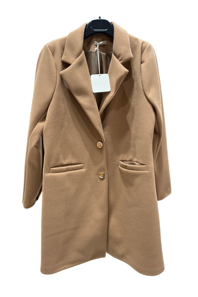 OEM Elegant camel women's coat with gold buttons