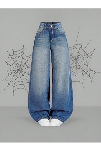 8line Mavi Yıkamalı Baggy Salaş Cepli Bol Kesim Kot Pantolon