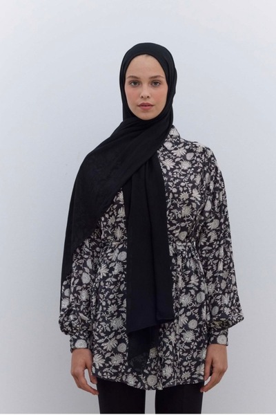 Noi Belis Modest Black Thin Cotton Ramie Shawl Aw25Ep0001