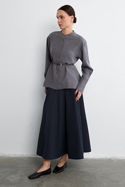 Zeyyen MANDARİN YAKA CUPRO GÖMLEK FÜME