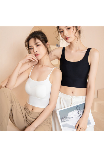 Ece's Desing Stitch-Free Thin Strap t Shaping / Sculpting Crop Tank Top - Bla...