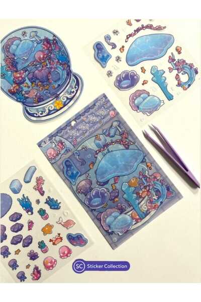 SC Sticker Collection DIY Ocean Akvaryum 3D Diorama İzometrik 58 Adet Sticker...