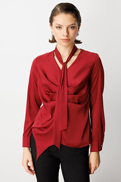 Ekol Önü Büzgülü Yakası Fularlı Bluz