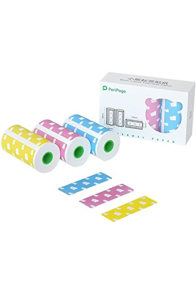 PeriPage Colored Teddy Bear Thermal Sticker Rolls, 3-Pack (30mm), BPA-free, Compatible with