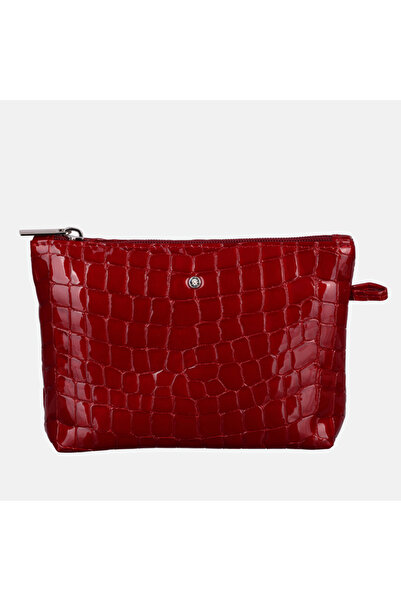 Other Red women's cosmetic bag made of patent leather with a crocodile pattern