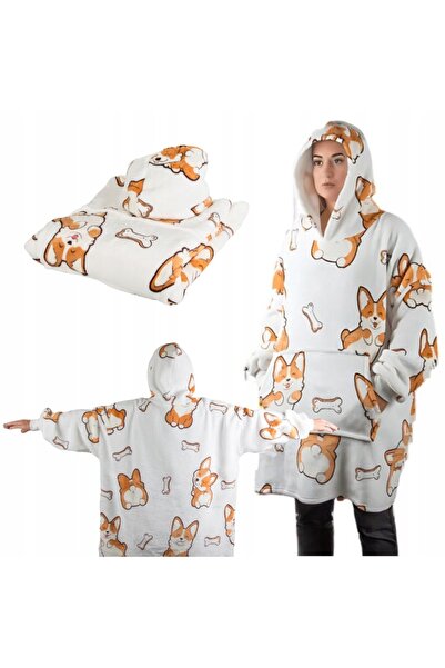 zola 2-in-1 blanket sweatshirt with hood and pocket, Zola, corgi dogs, universal size, fluffy, 80x80 cm