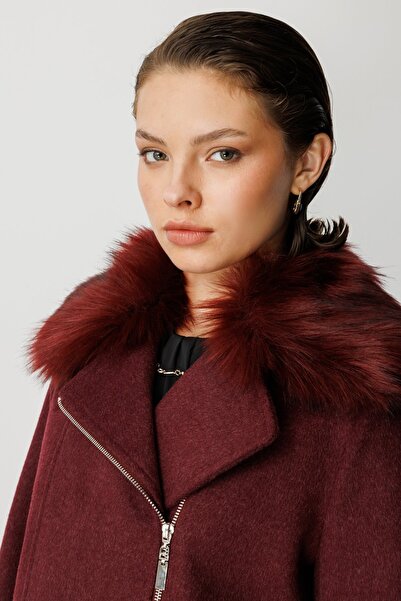 Ekol Double-Breasted Coat with Fur Collar
