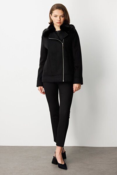 Ekol Double-Breasted Coat with Fur Collar