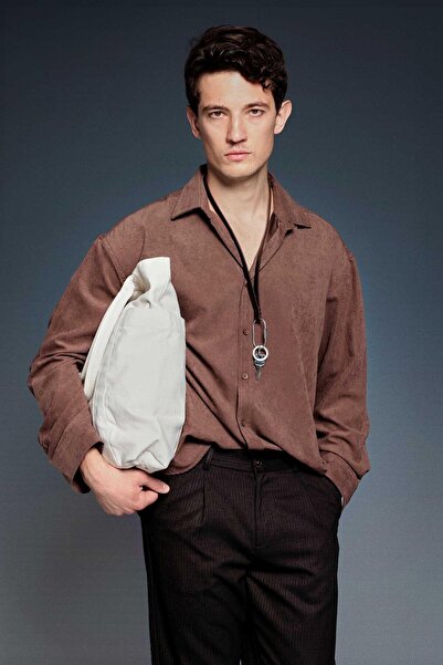 ablukaonline Men's Oversized Effect Modal Shirt Brown