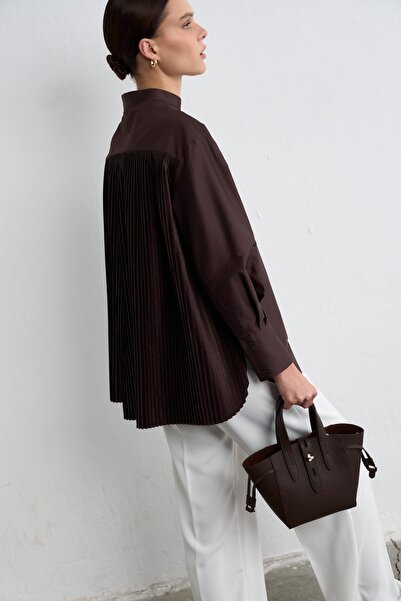 Zeyyen AKORDİYON POPLİN GÖMLEK ACI KAHVE