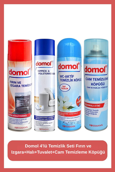 DOMOL 4'lü Temizlik Seti: Fırın ve Izgara+Halı+Tuvalet+Cam Temizleme Köpüğü