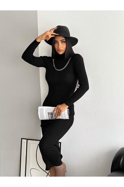 mass fashion Kadın Zincir Detaylı Uzun Triko