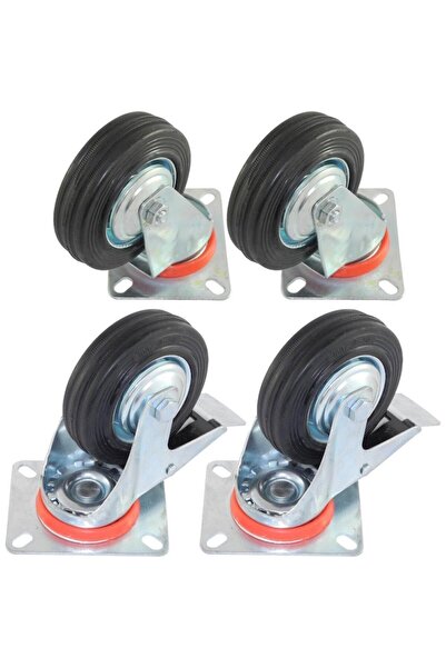 Evotools Set of 2 swivel casters and 2 swivel casters with brake, solid rubber, 125 mm