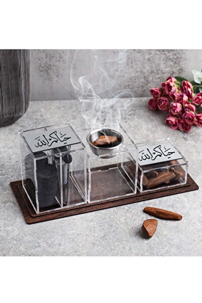 Story of candle مبخرة بخور مع عود مروكي و ولاعة وفحم وملقاط بعبارة "حياكم الل...