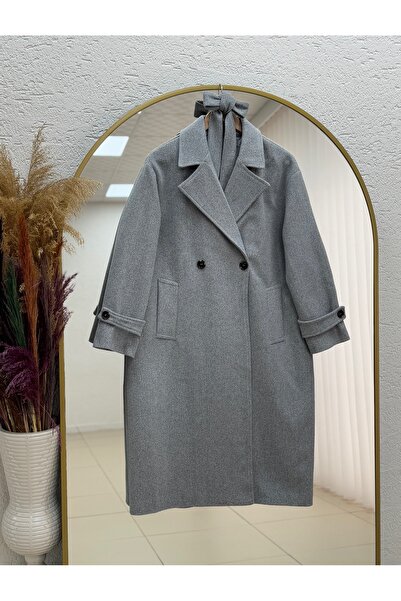 BENAHOLL Camira Double Pocket Cashmere Coat with Elbow Belt-Kt1830 Gray