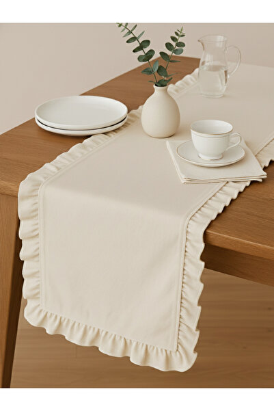 PAZARACTİVE مفرش طاولة من الكتان بلون كريمي مكشكش 40×110 سم – ديكور طاولة أني...