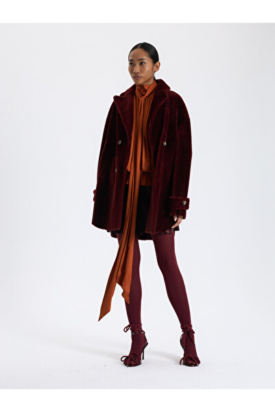 BAQA Burgundy Leather Midi Coat