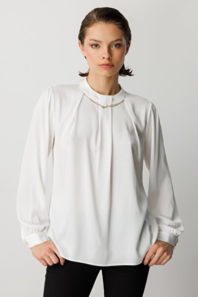 Ekol Blouse with Collar Necklace and Pleated Details